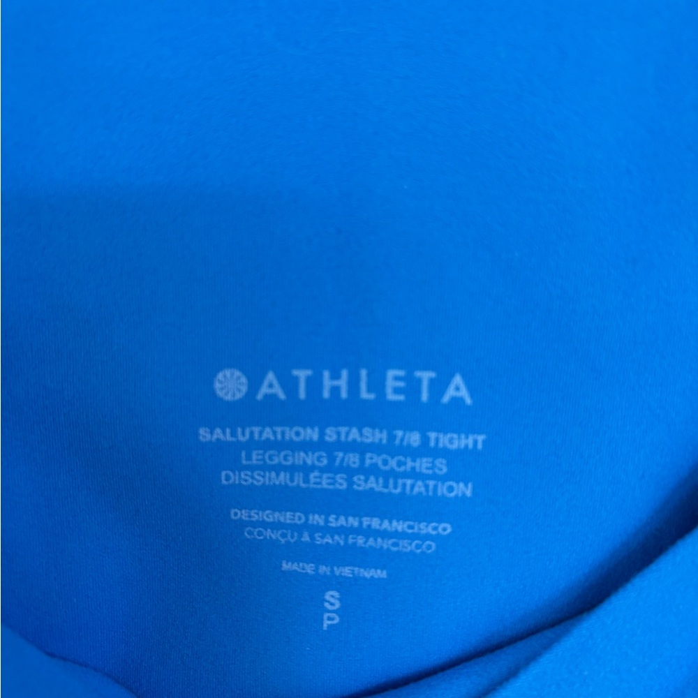 Athleta Bright Blue Salutation Stash Leggings - Picture 2 of 2